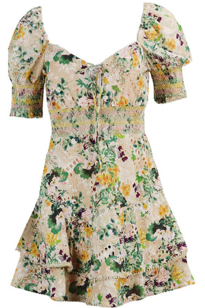 ALICE AND OLIVIA SHIRRED FLORAL PRINT COTTON MINI DRESS UK 8