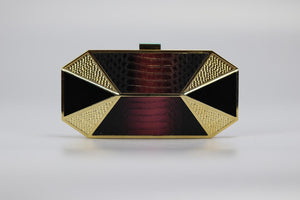 STARK PYTHON, SUEDE AND GOLD TONE CLUTCH