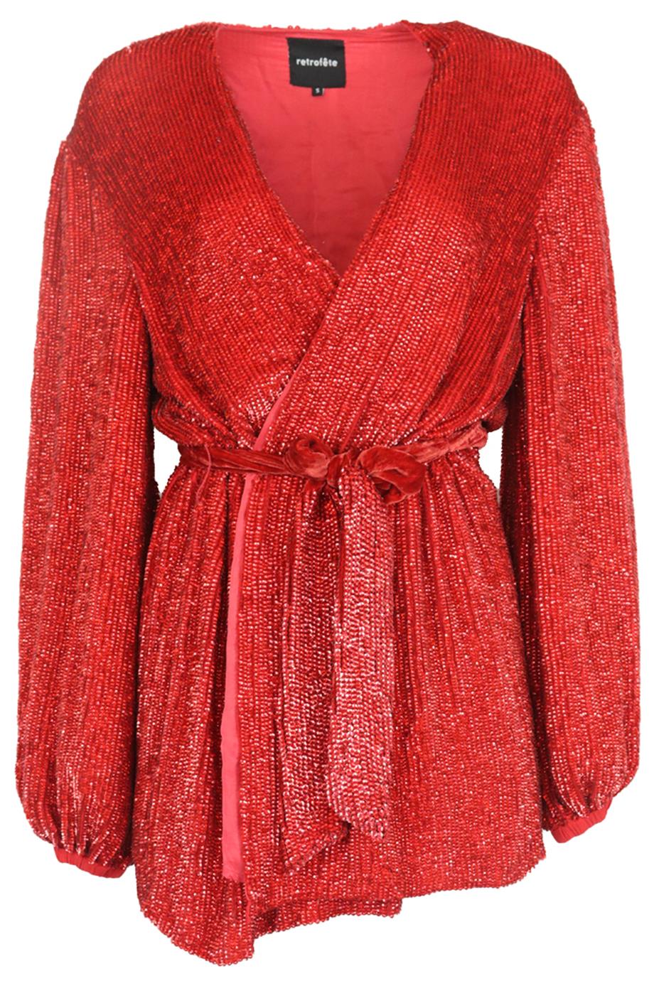 RETROFÊTE SEQUINED CHIFFON WRAP MINI DRESS SMALL