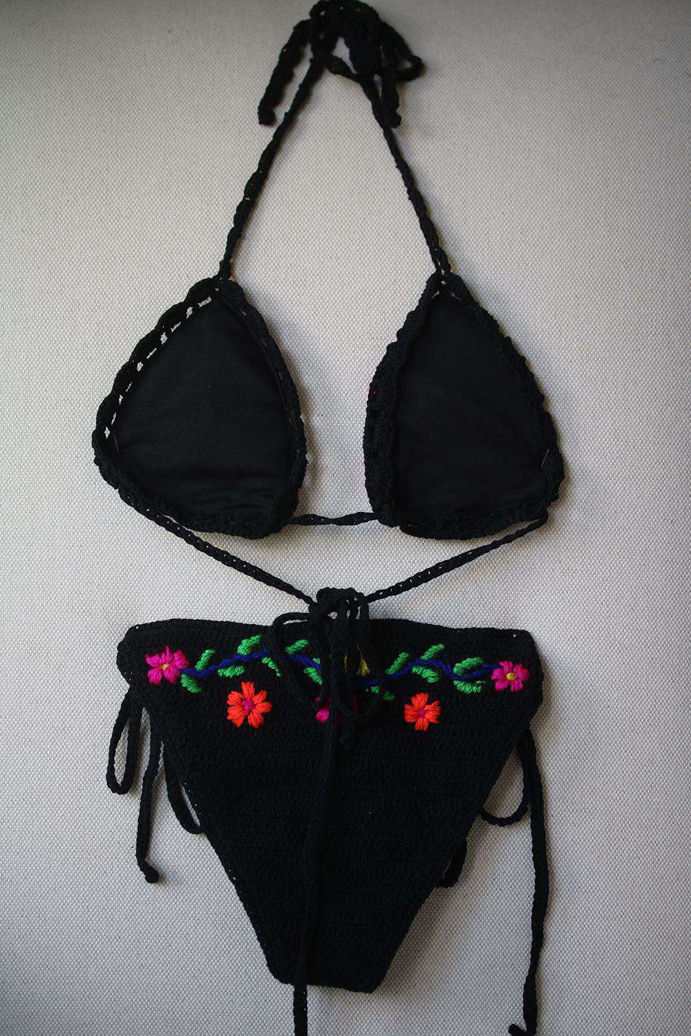 ANDI BAGUS FLORAL EMBROIDERED CROCHET TRIANGLE BIKINI ONE SIZE