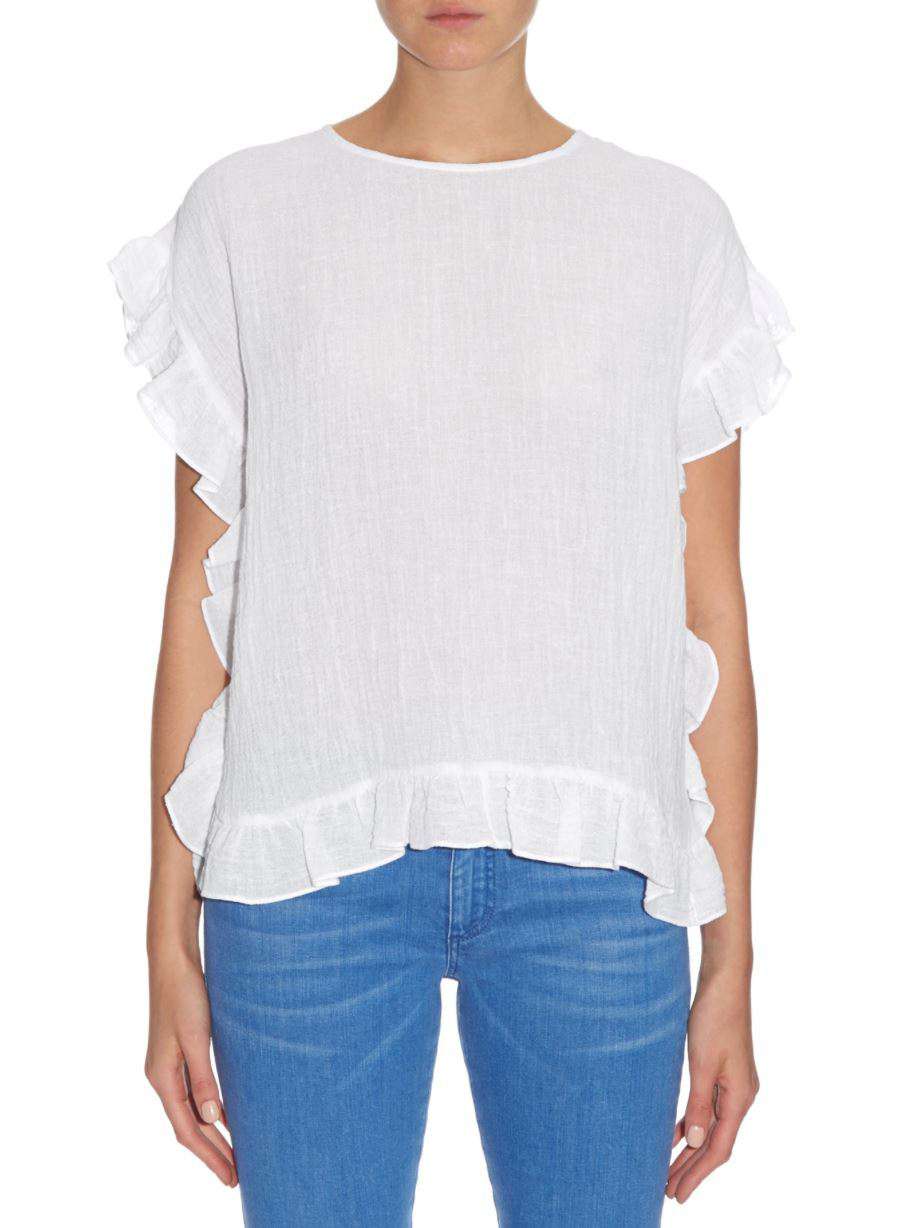 MASSCOB HELI RUFFLE-TRIMMED LINEN TOP SMALL