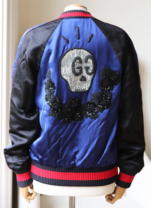 GUCCI EMBELLISHED SILK SATIN BOMBER JACKET IT 40 UK 8