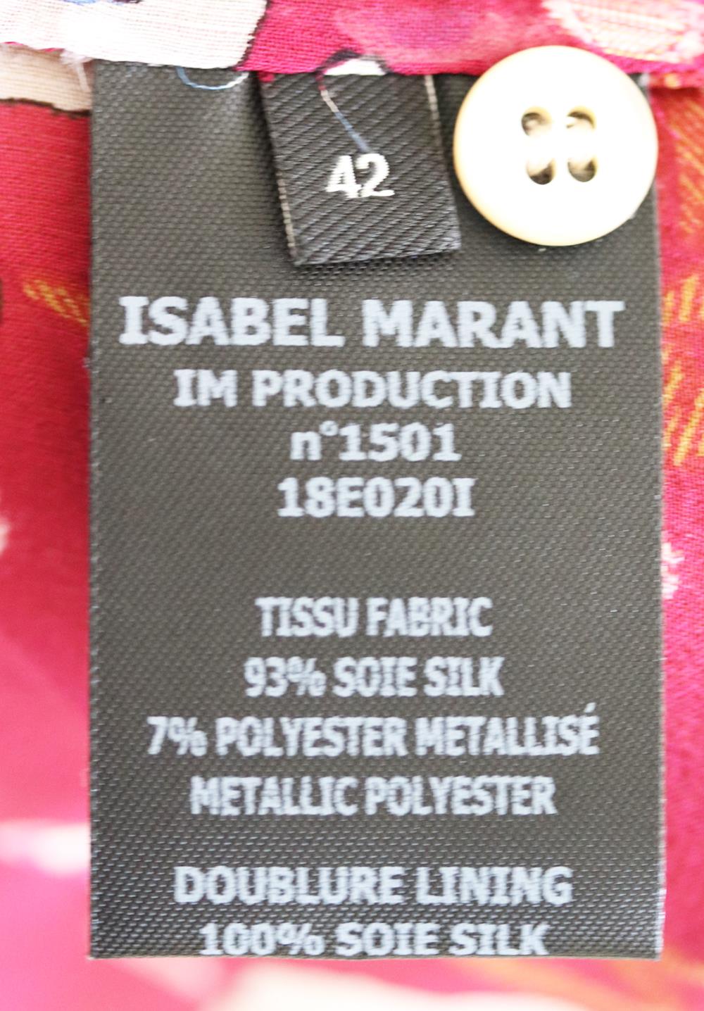 ISABEL MARANT MIA METALLIC FLORAL PRINT FIL COUPÉ SILK BLOUSE FR 42 UK 14