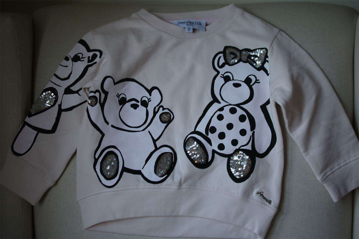 SIMONETTA MINI GIRLS PALE PINK TEDDY BEAR SWEATER 2 YEARS
