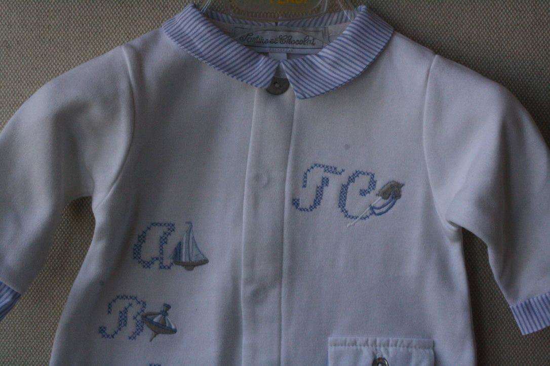 TARTINE ET CHOCOLAT BABY WHITE BLUE EMBROIDERY BABYGROW 3 MONTHS