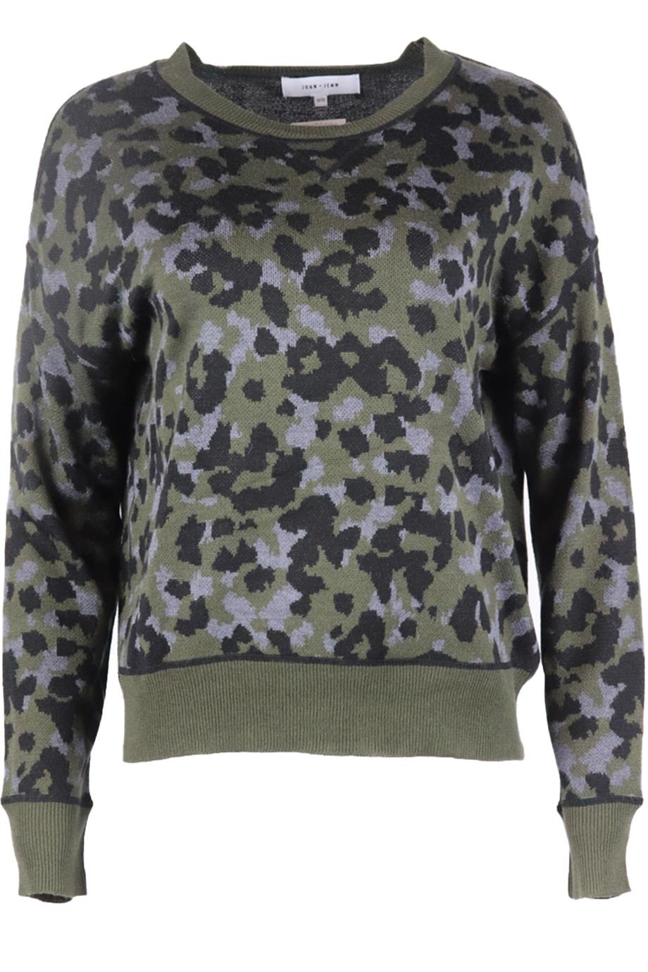 JOHN AND JENN LEOPARD JACQUARD KNIT SWEATER MEDIUM