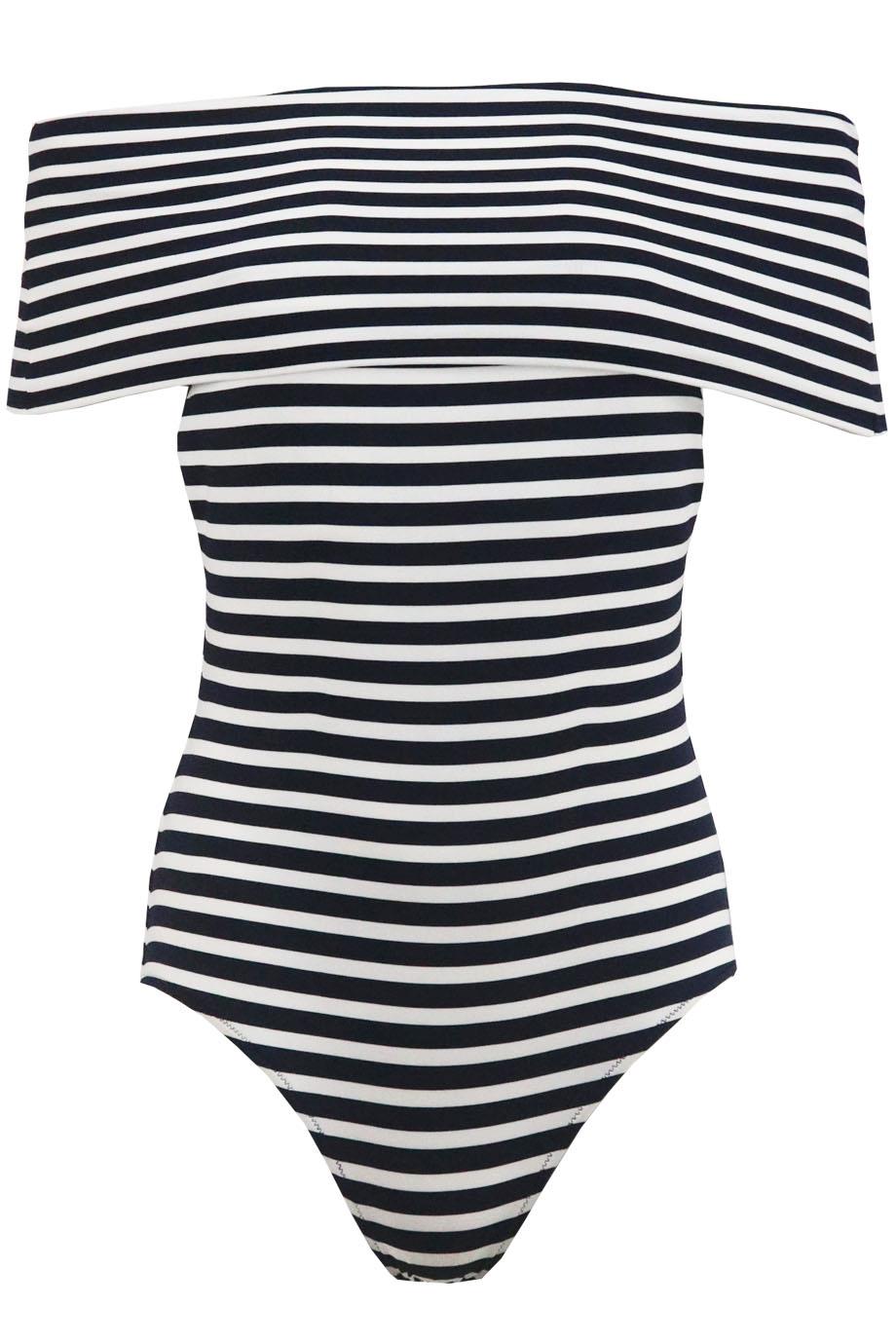 ARAKS MENA OFF THE SHOULDER STRIPED SWIMSUIT MEDIUM
