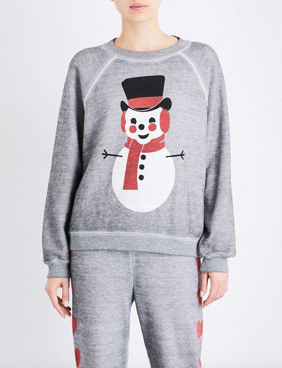 WILDFOX COUTURE FROSTY SNOWMAN JERSEY SWEATER MEDIUM