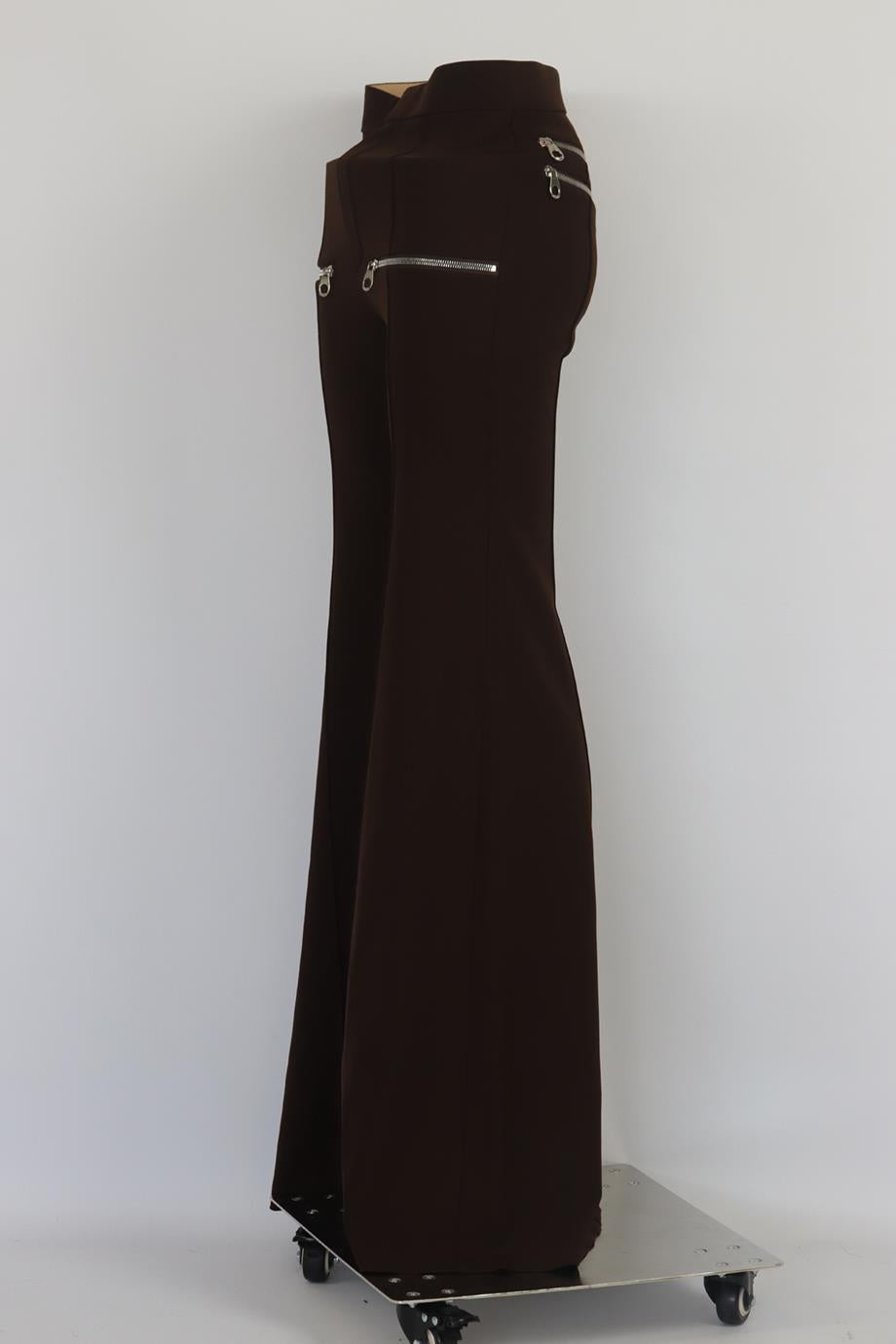 CHLOÉ ZIP DETAILED STRETCH WOOL FLARED PANTS FR 36 UK 8