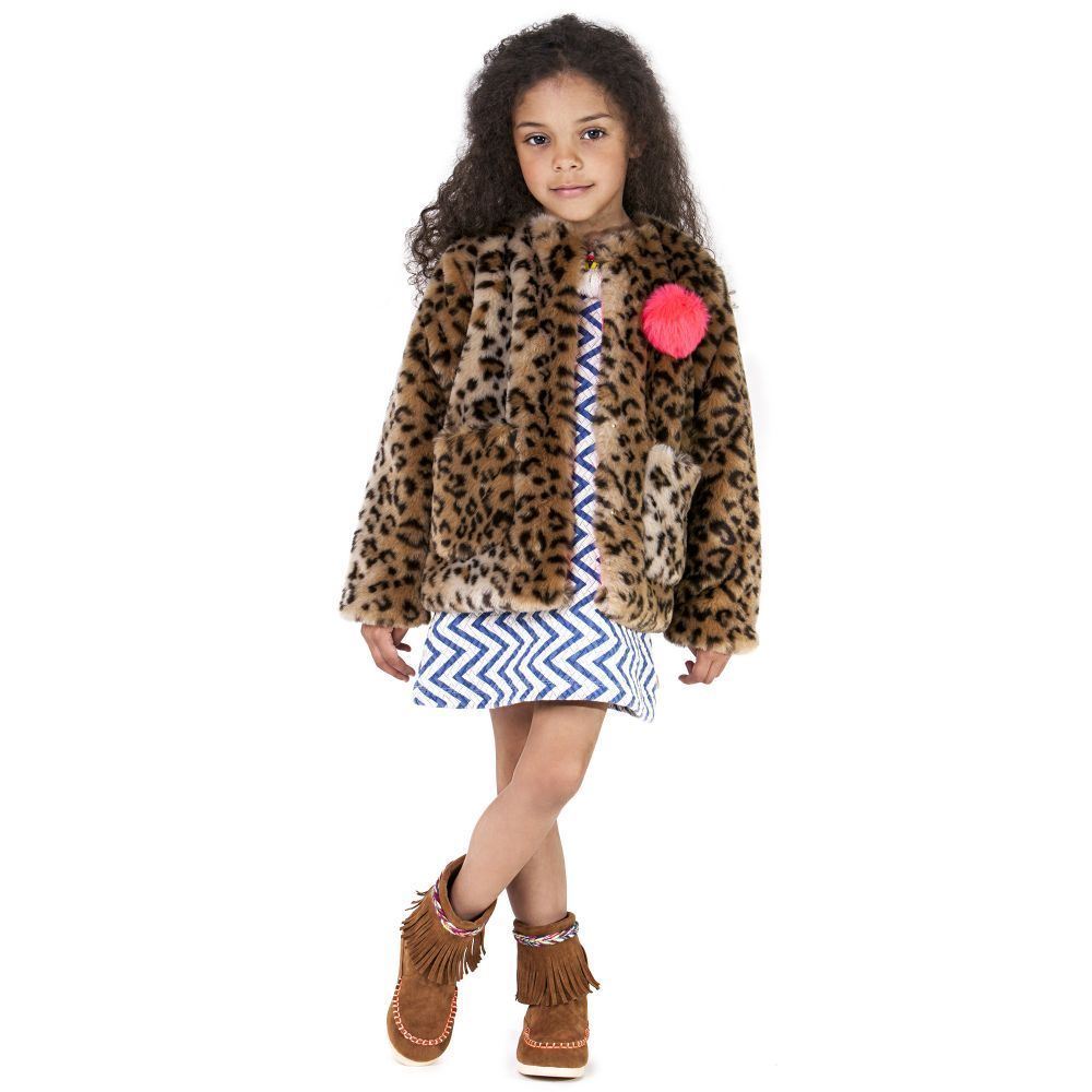 BILLIEBLUSH GIRLS LEOPARD PRINTED FAUX FUR JACKET 3 YEARS