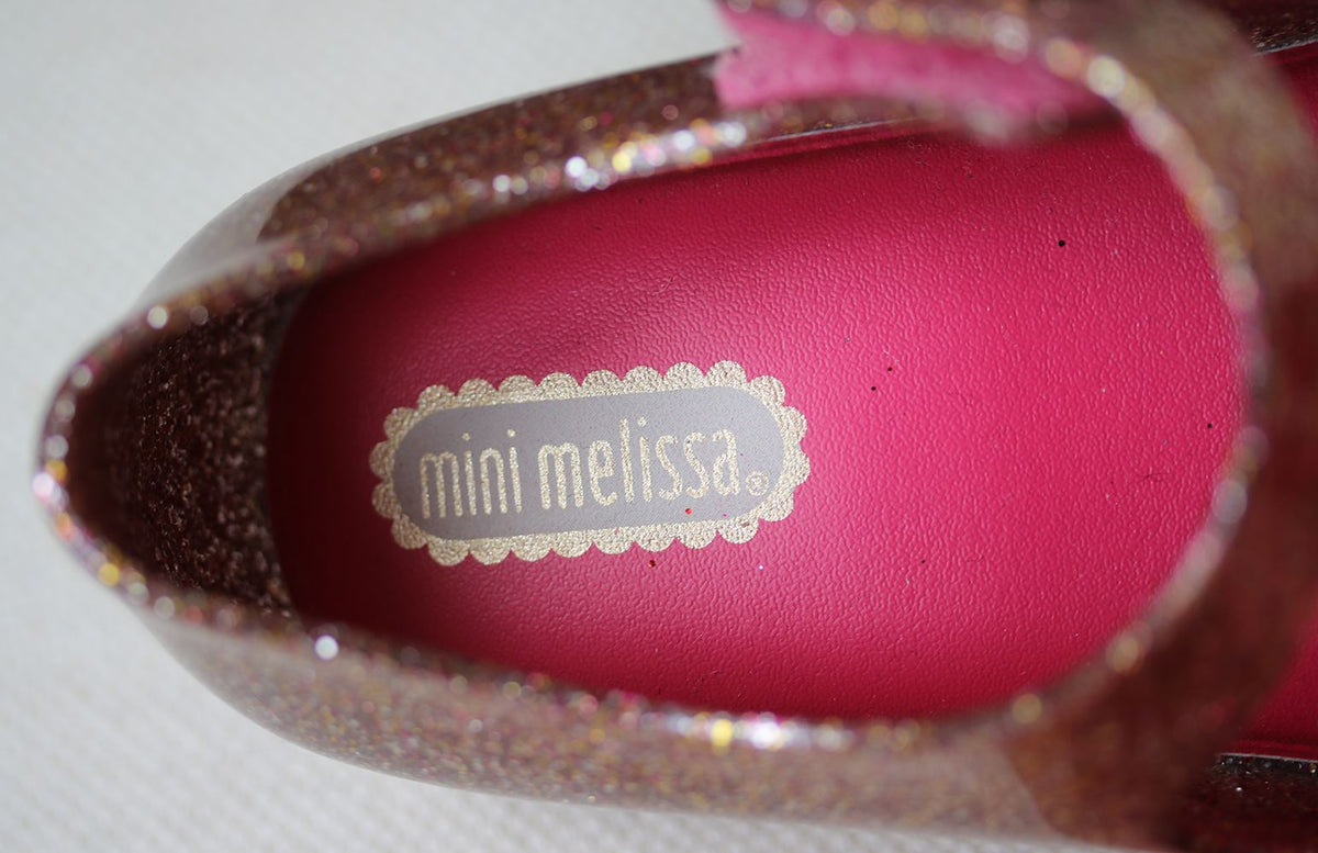 MINI MELISSA GIRLS ULTRAGIRL BOW GLITTER JELLY SHOES EU 225/25 UK 8/9