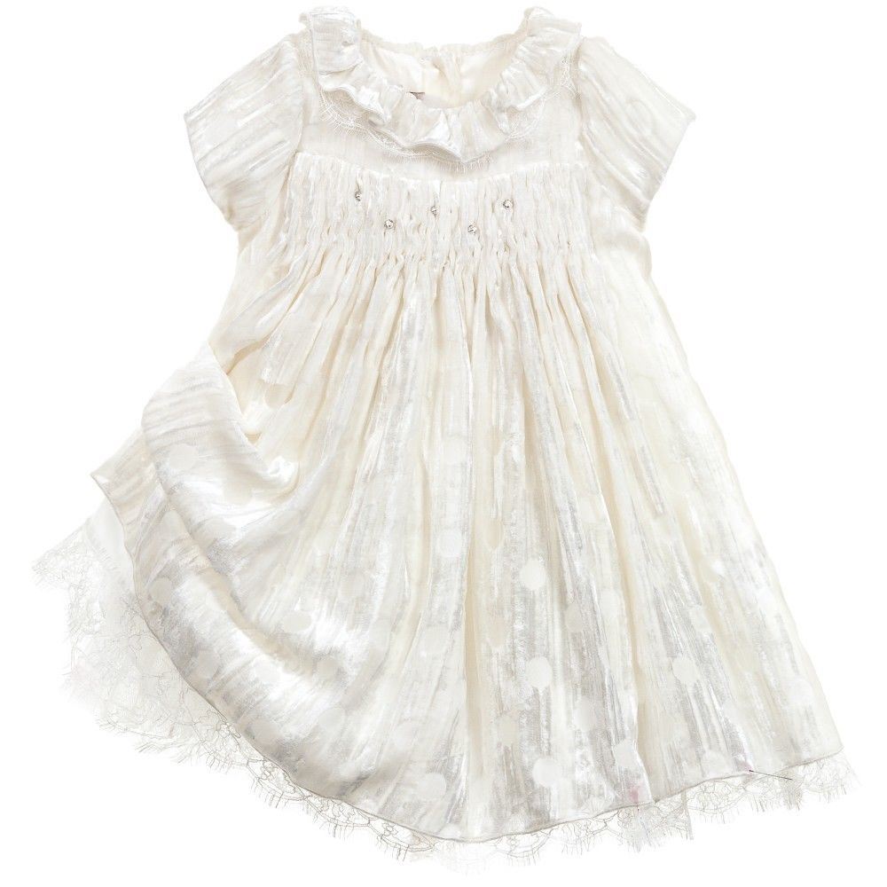 LA STUPENDERIA BABY IVORY VELVET SPOTTED DRESS 24 MONTHS