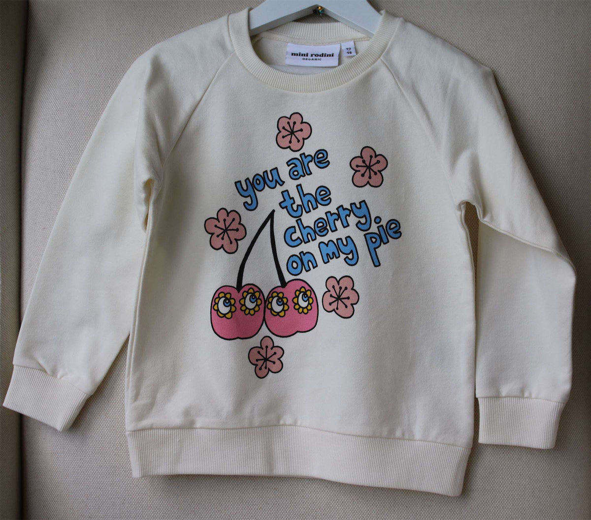 MINI RODINI IVORY COTTON CHERRY SWEATER 2-3 YEARS