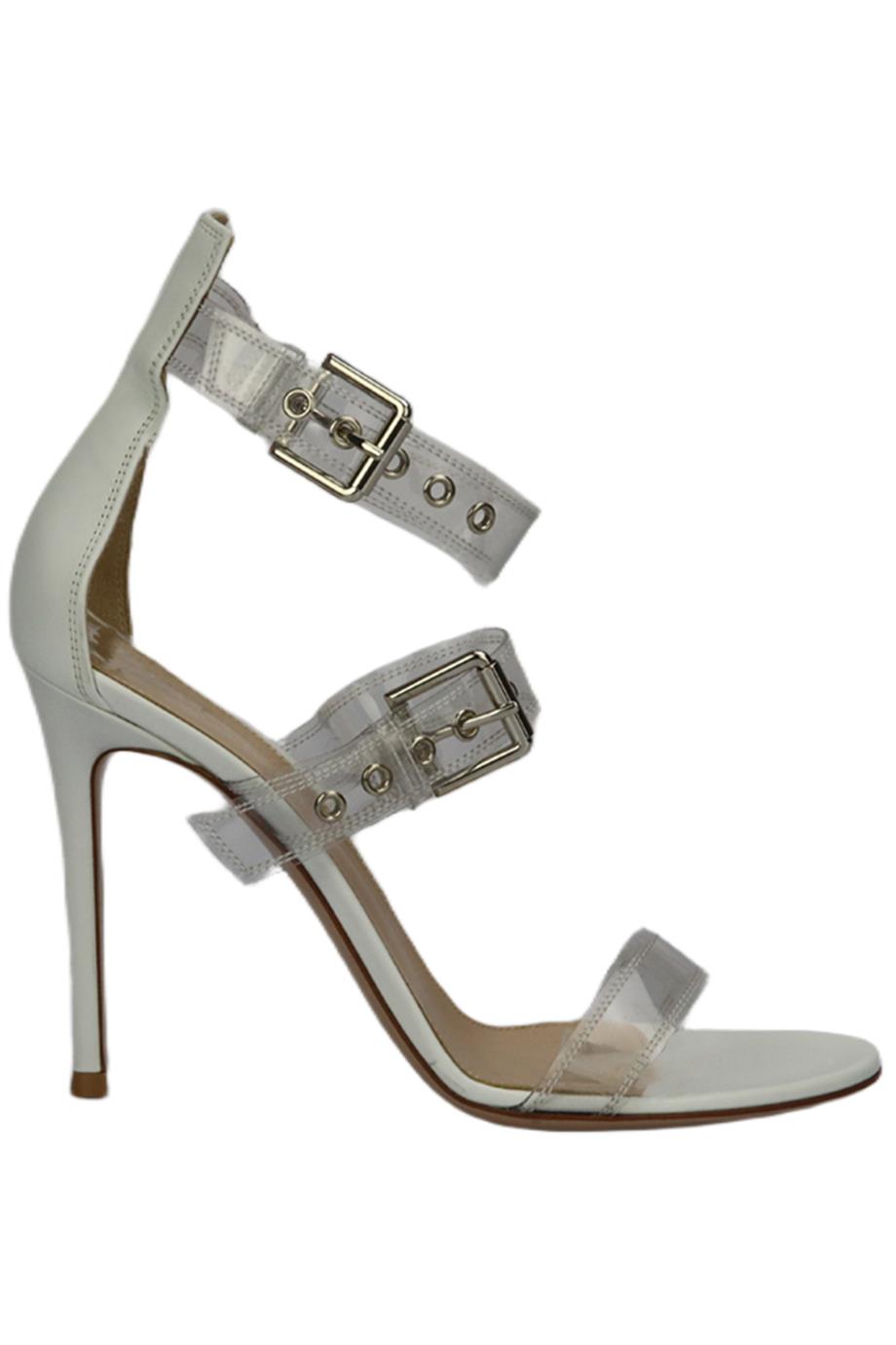 GIANVITO ROSSI BUCKLE DETAIL PVC AND LEATHER SANDALS EU 38.5 UK 5.5 US 8.5