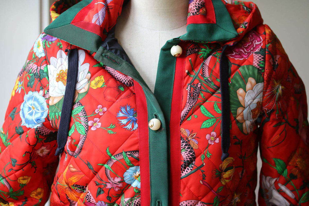 GUCCI FLORA SNAKE PRINTED QUILTED PARACHUTE JACKET IT 38 UK 6