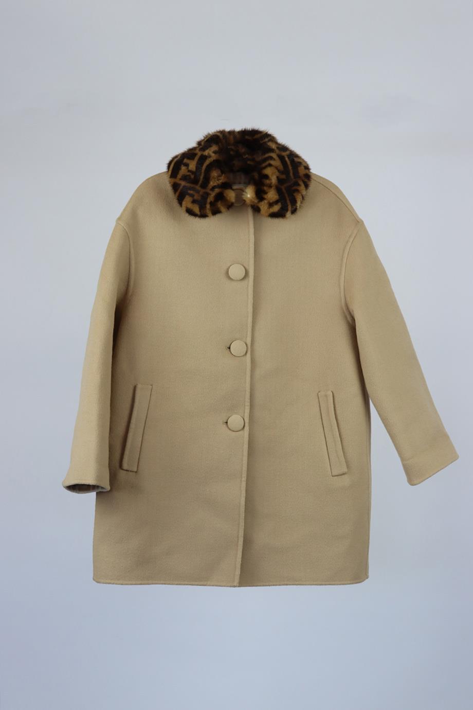 FENDI KIDS GIRLS MINK FUR TRIMMED WOOL COAT 8 YEARS