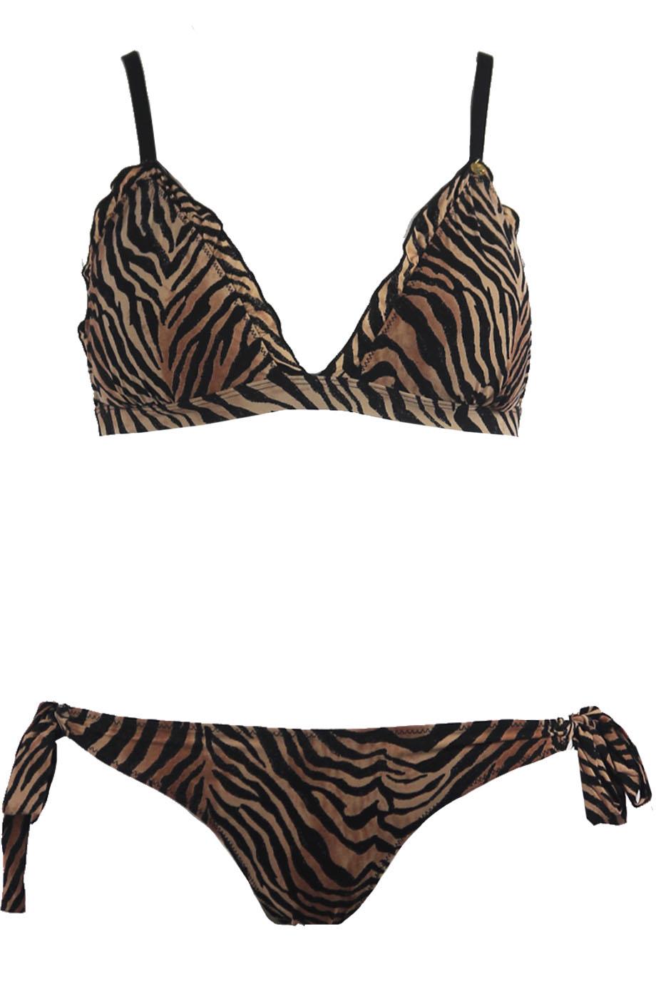 LOVE STORIES RUFFLE TRIMMED PRINTED TRIANGLE BIKINI UK 12
