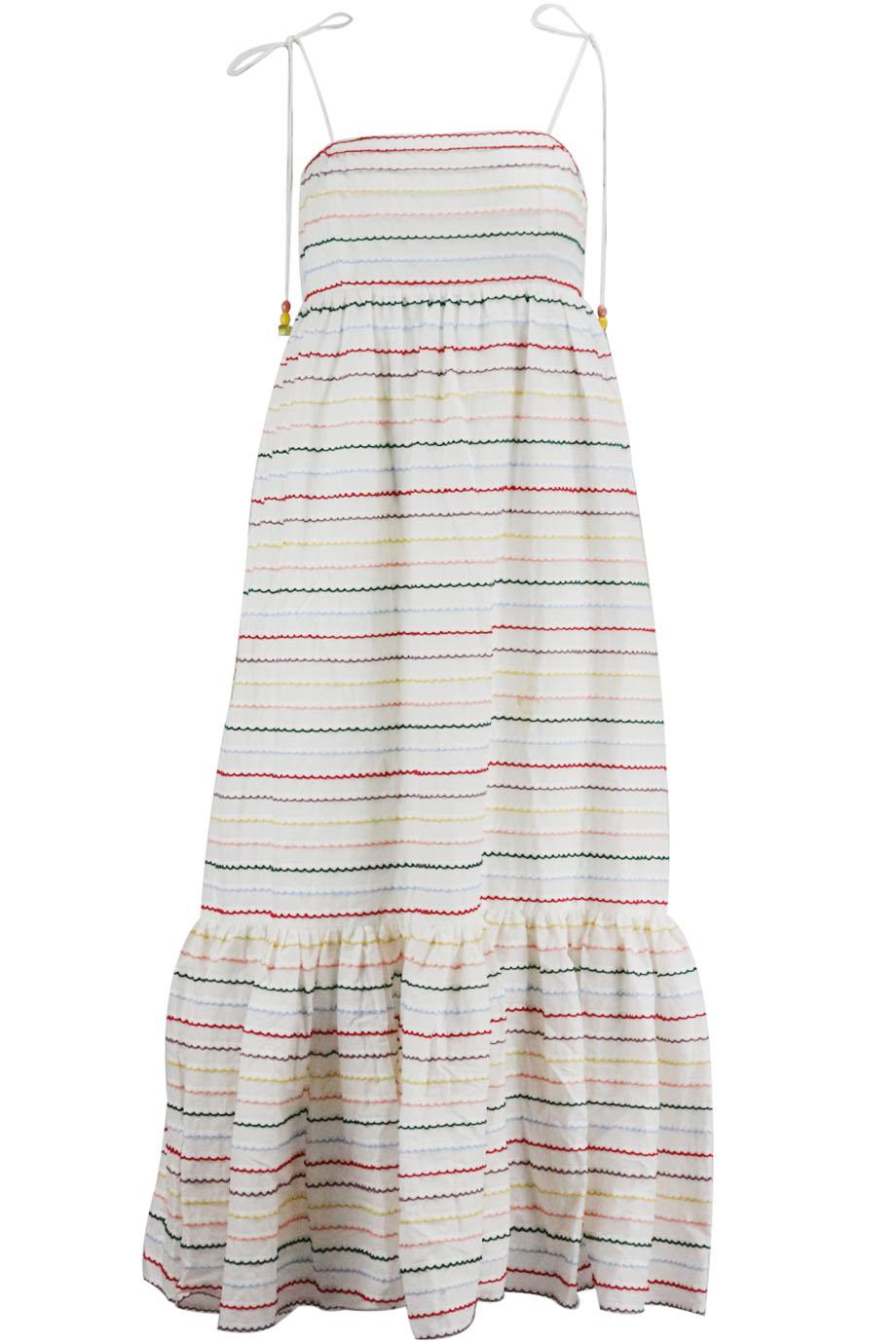ZIMMERMANN SCALLOPED STRIPED COTTON MIDI DRESS UK 12
