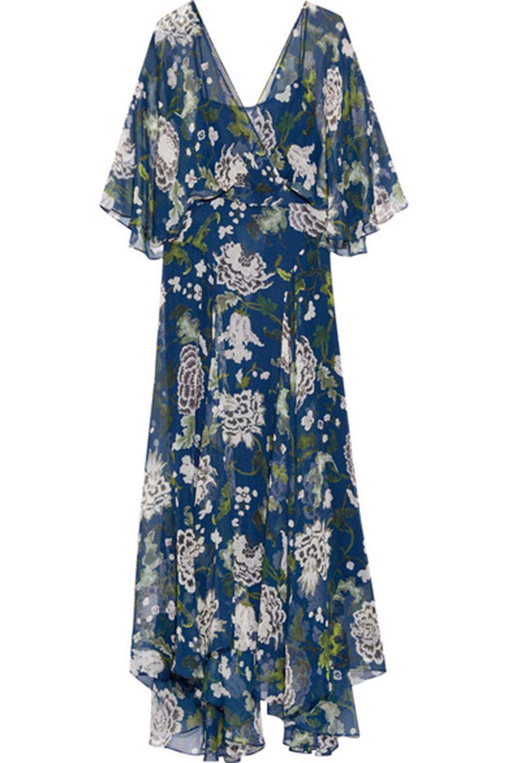 ADAM LIPPES FLORAL PRINT SILK CHIFFON MAXI DRESS US 2 UK 6