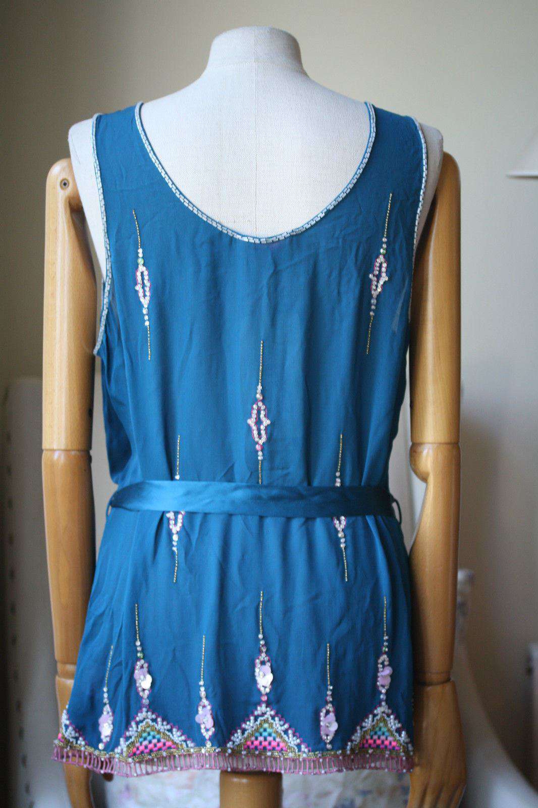 MATTHEW WILLIAMSON TEAL SILK EMBELLISHED TOP FR 40 UK 12