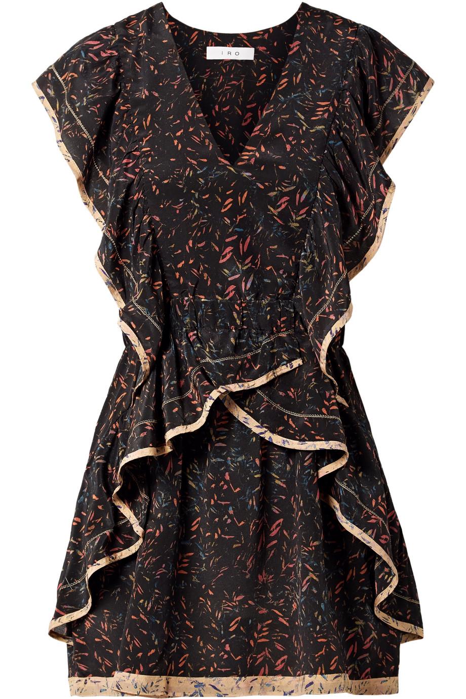 IRO JICKA RUFFLED PRINTED SILK GEORGETTE MINI DRESS FR 40 UK 12