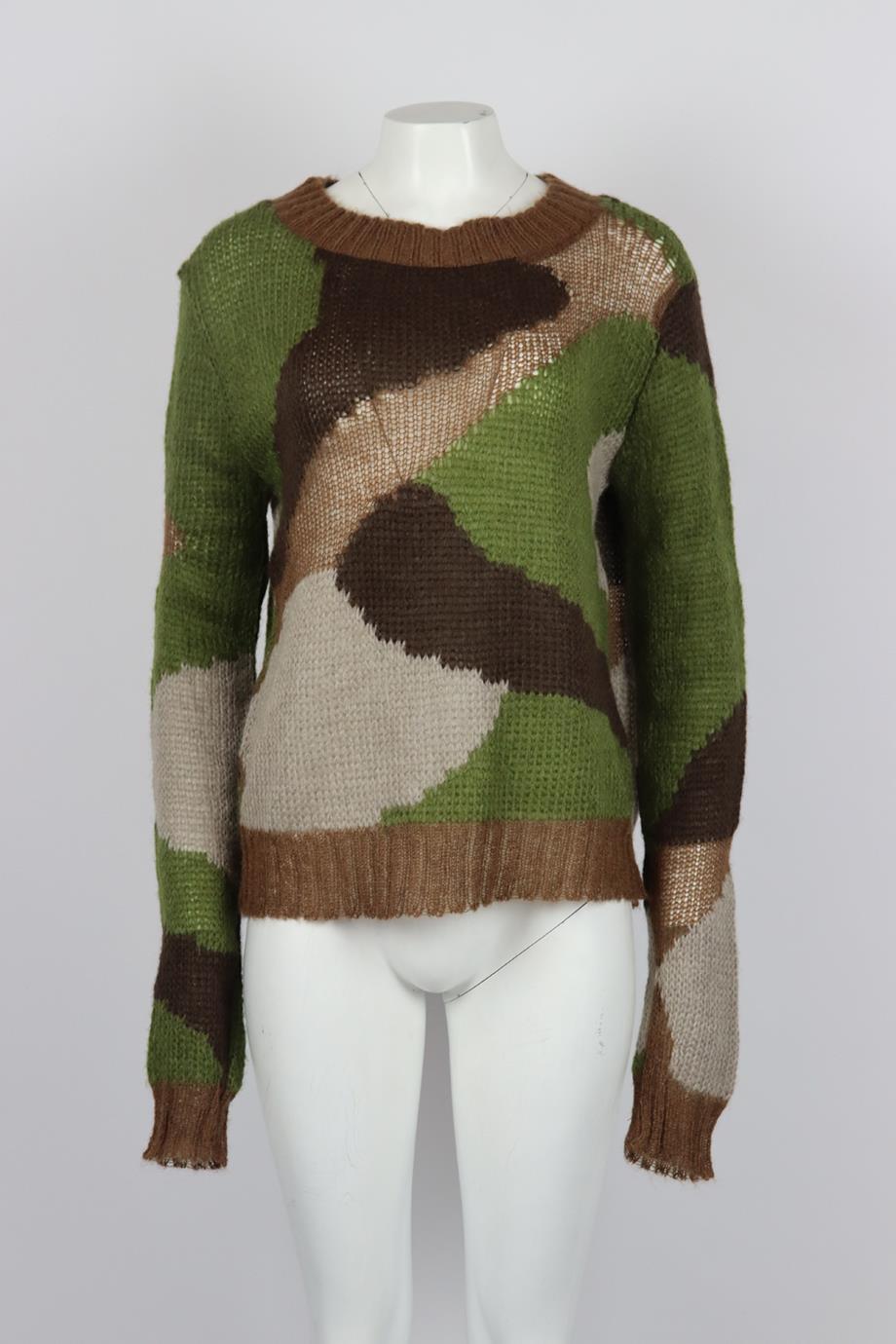 FAITH CONNEXION CAMOUFLAGE INTARSIA MOHAIR BLEND SWEATER SMALL