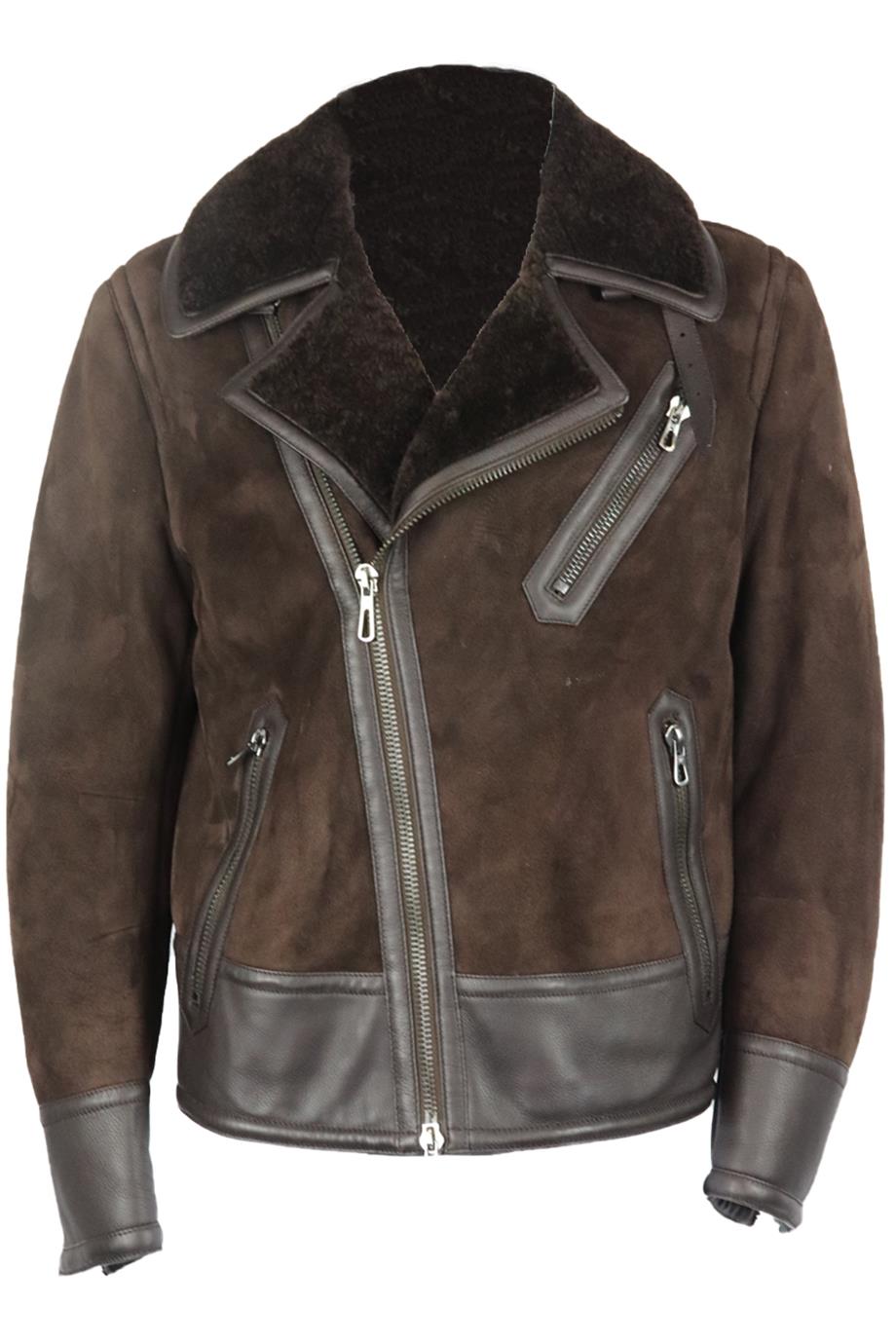 TOM FORD MEN'S SHEARLING LINED SUEDE AND LEATHER BIKER JACKET IT 52 UK/US CHEST 42