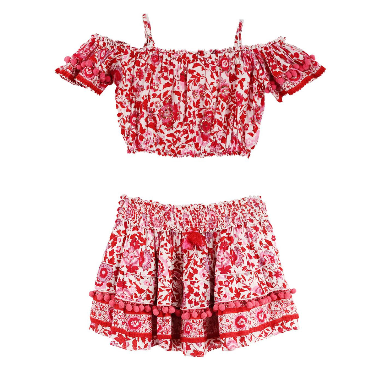 POUPETTE ST BARTH KIDS GIRLS PRINTED TOP AND SKIRT SET 7-8 YEARS