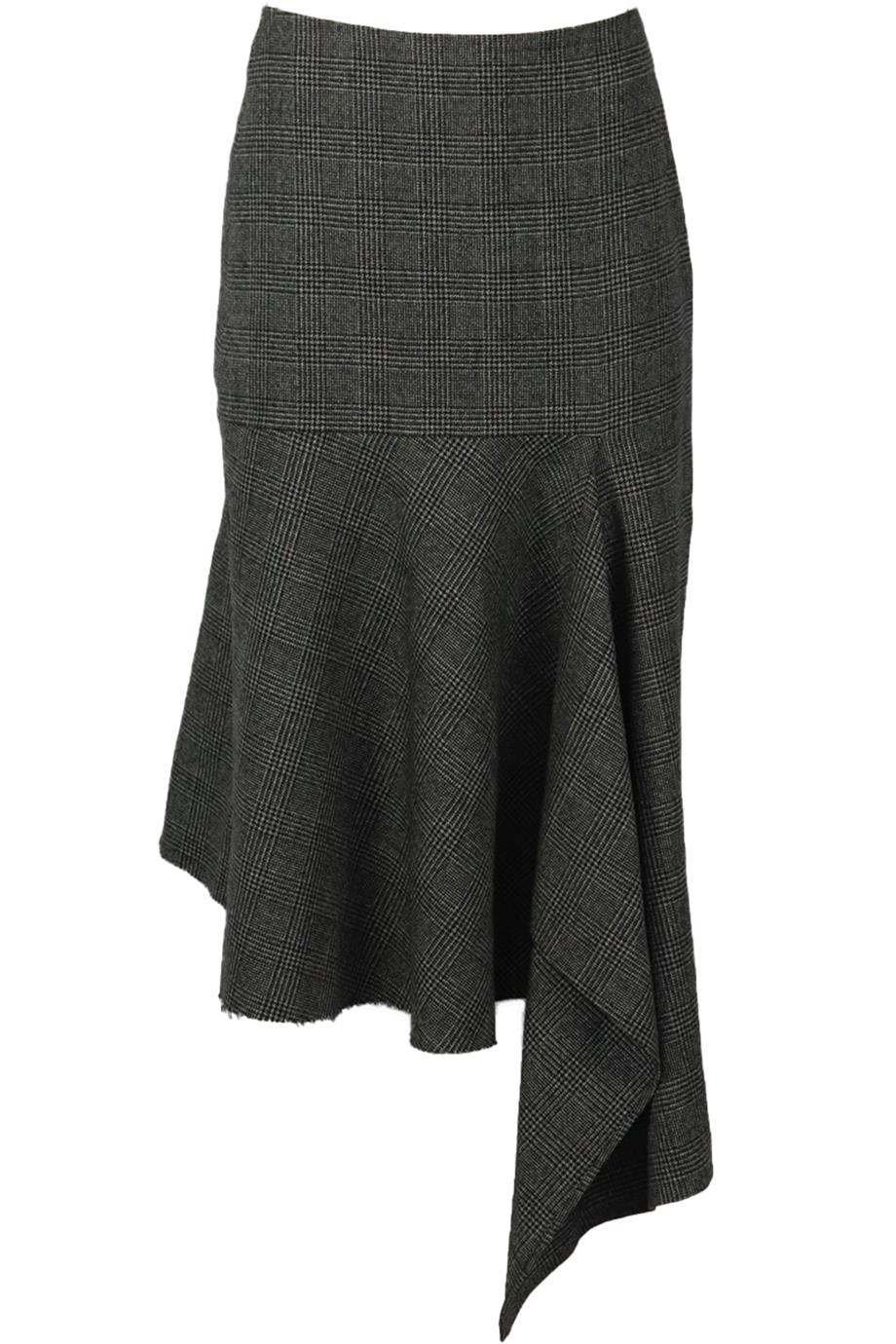 BALENCIAGA ASYMMETRIC CHECKED WOOL BLEND MIDI SKIRT IT 40 UK 8