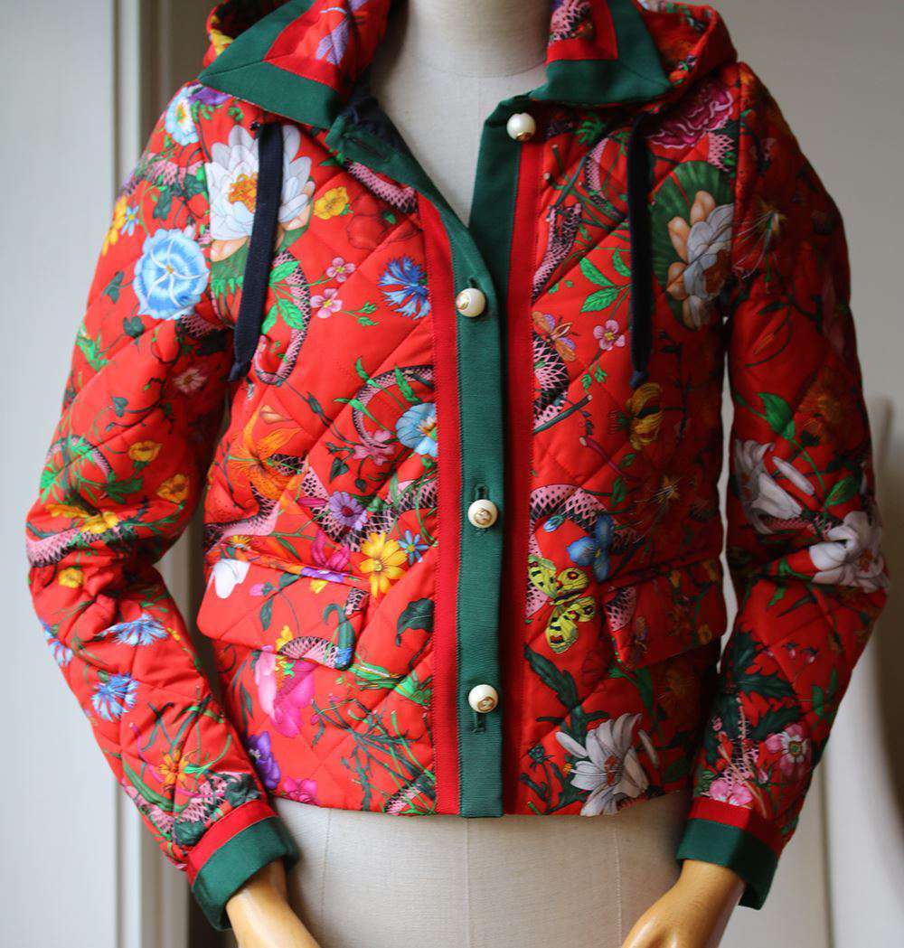 GUCCI FLORA SNAKE PRINTED QUILTED PARACHUTE JACKET IT 38 UK 6