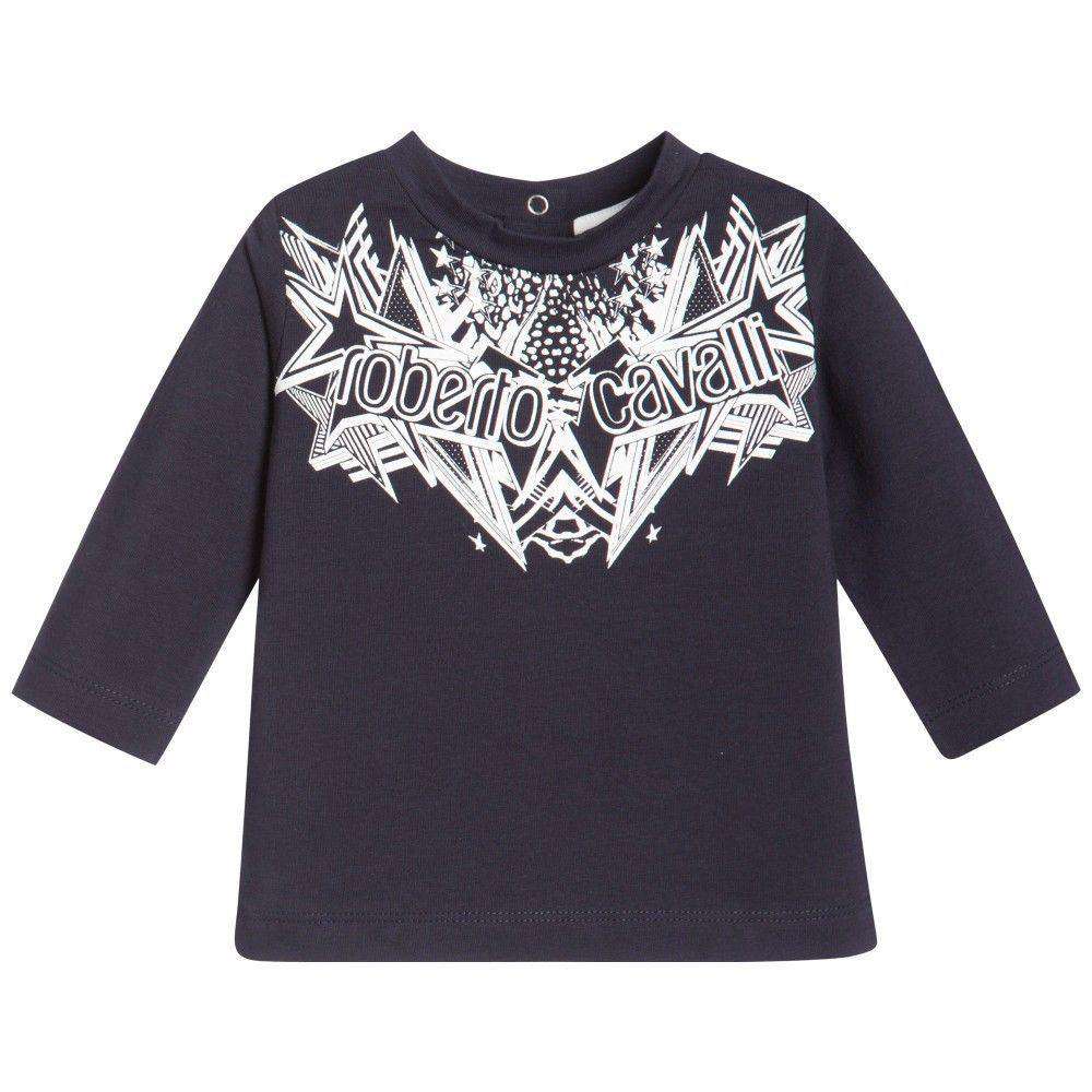 ROBERTO CAVALLI BABY NAVY LOGO PRINT T-SHIRT TOP 9 MONTHS