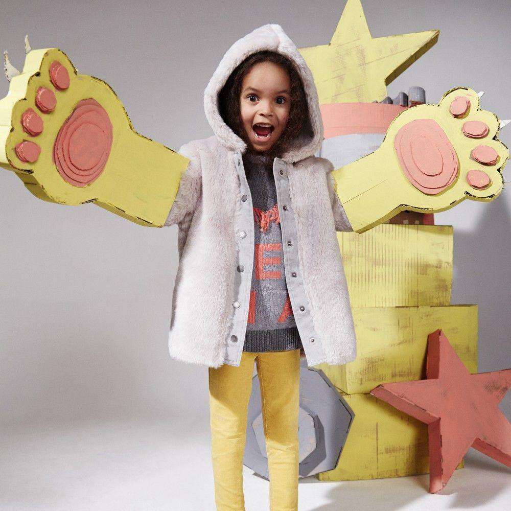 STELLA MCCARTNEY KIDS GIRLS GREY SYNTHETIC FUR TREASURE HOODED COAT 4 YEARS