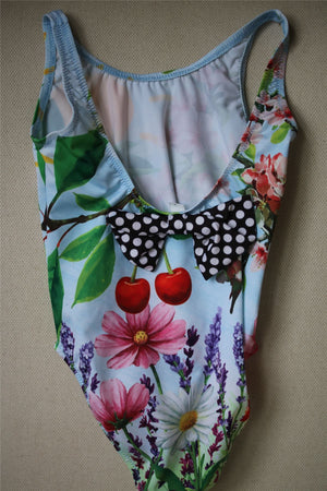 LOVE MADE LOVE GIRLS GARDEN SCENE SWIMSUIT WITH POLKADOT BOW 2-3 YEARS
