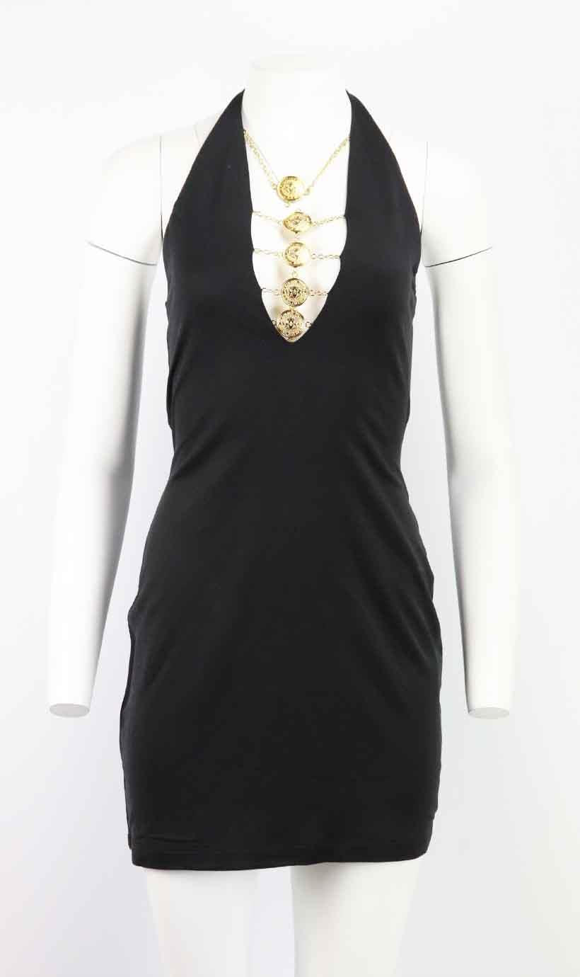 BALMAIN EMBELLISHED HALTERNECK STRETCH KNIT MINI DRESS FR 40 UK 12