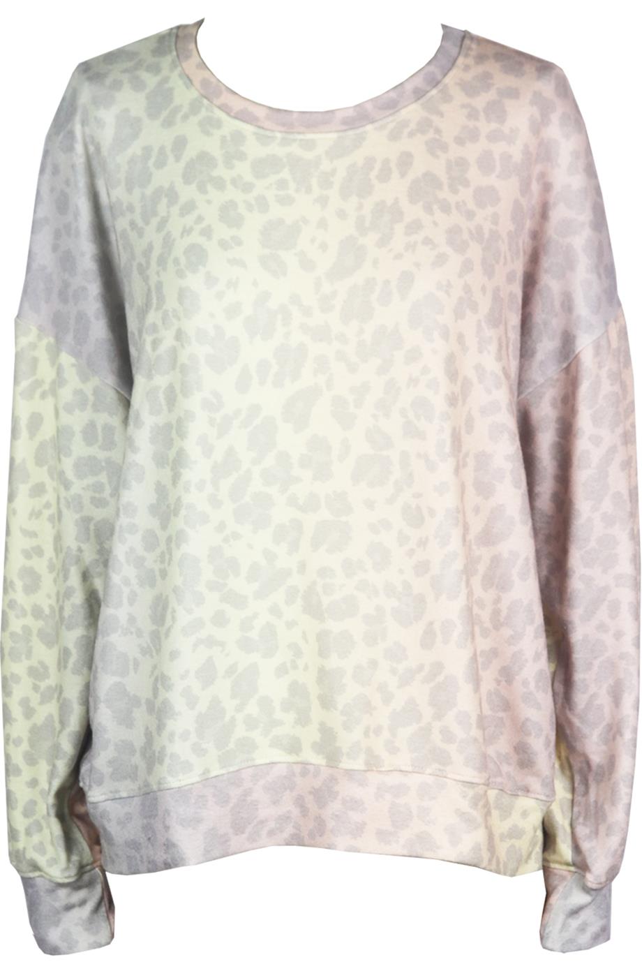 SUNDRY TIE DYED LEOPARD PRINT STRETCH JERSEY SWEATSHIRT UK 12