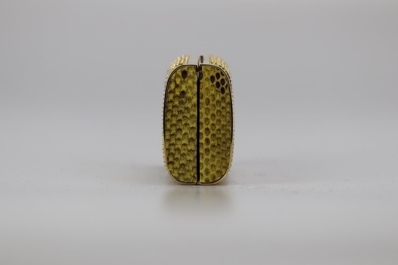 STARK CRYSTAL EMBELLISHED PYTHON AND GOLD TONE CLUTCH