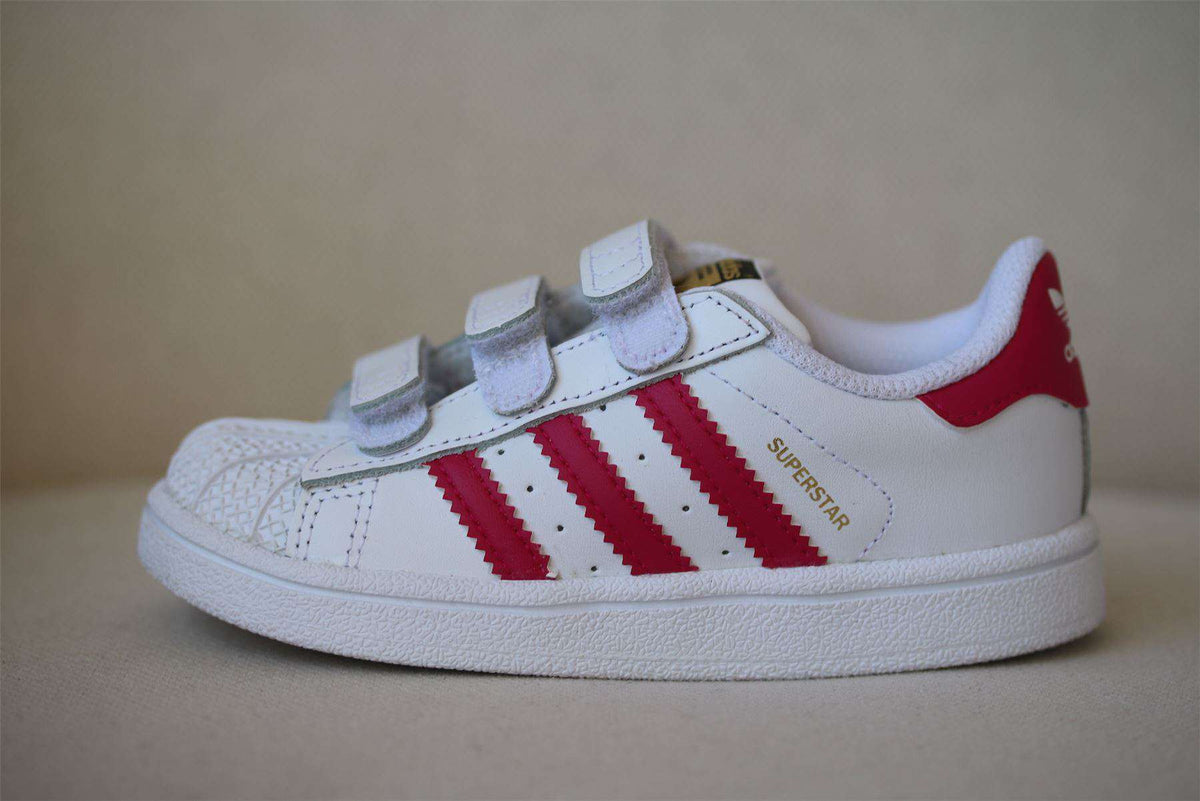 ADIDAS ORIGINALS SUPERSTAR KIDS WHITE & PINK VELCRO TRAINERS EU 25 UK 7.5K US 8K