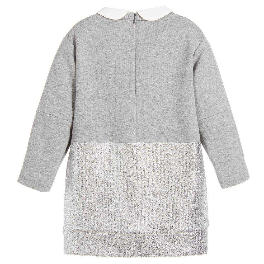 SIMONETTA MINI GIRLS GREY SWEATSHIRT JERSEY DRESS WITH BEAR 3 YEARS