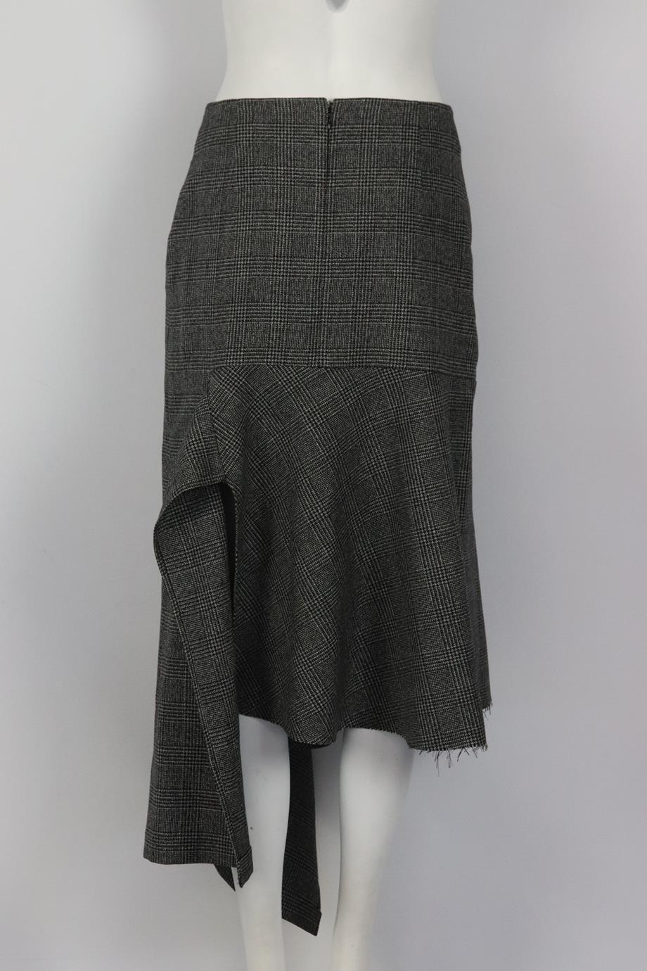 BALENCIAGA ASYMMETRIC CHECKED WOOL BLEND MIDI SKIRT IT 40 UK 8