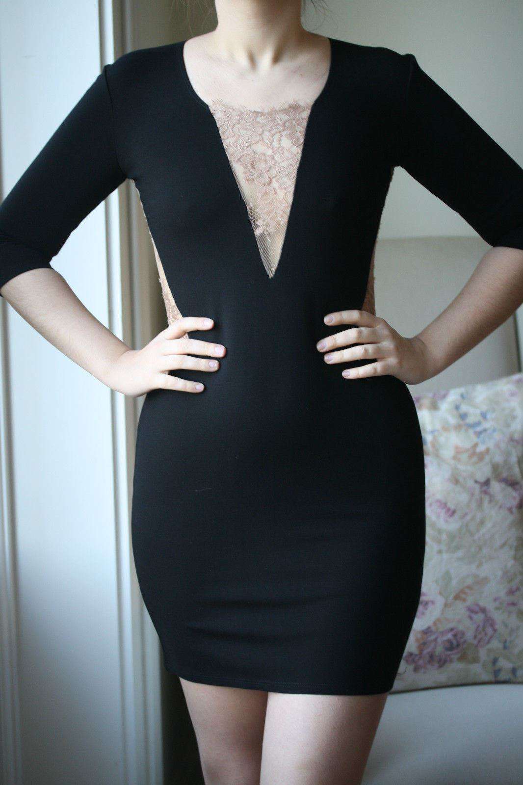 MASON BY MICHELLE MASON BLACK LACE INSERT DRESS MEDIUM
