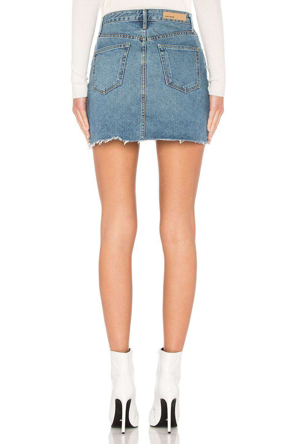 GRLFRND MILLA EMBELLISHED A-FRAME DENIM SKIRT IN SOLSTICE W25 UK 6/8