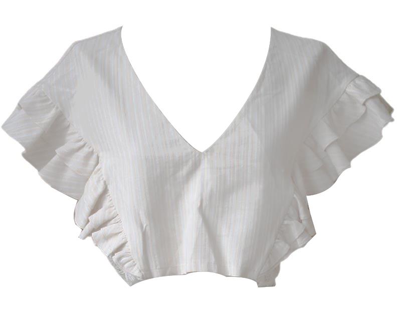 JONATHAN SIMKHAI TRIMMED LACE RUFFLE CROP TOP MEDIUM