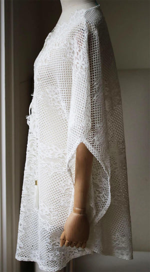 MELISSA ODABASH KATE COTTON BLEND LACE KAFTAN ONE SIZE