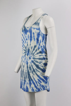 PAM AND GELA TIE DYED COTTON AND LINEN BLEND MINI DRESS SMALL