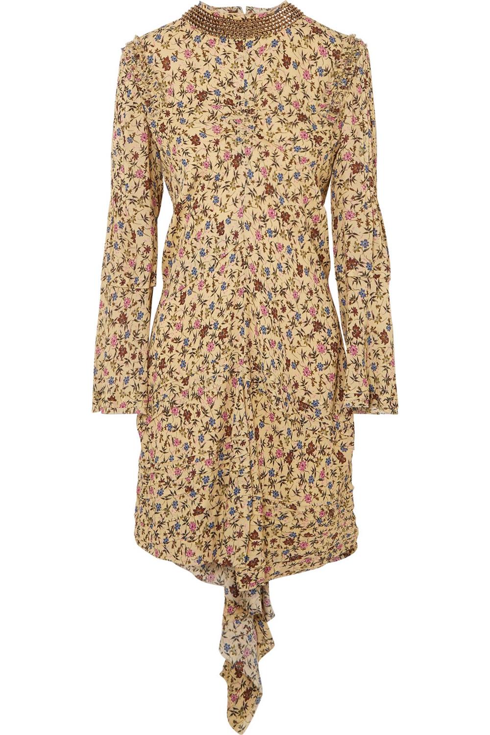CHLOÉ EMBELLISHED RUFFLED FLORAL PRINT GEORGETTE MINI DRESS FR 42 UK 14