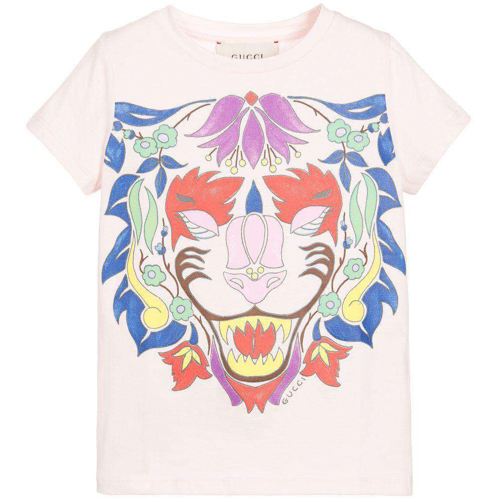 GUCCI GIRLS PINK FLORAL TIGER T-SHIRT 4 YEARS