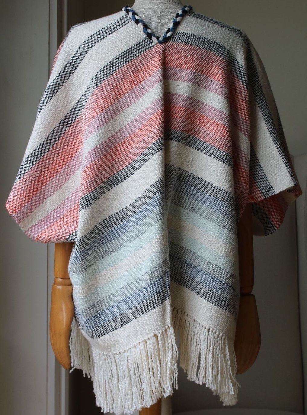 ULLA JOHNSON GEORGIA STRIPED COTTON PONCHO ONE SIZE