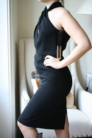 GIAMBATTISTA VALLI BLACK TWIST NECK SILK DRESS IT 42 UK 10