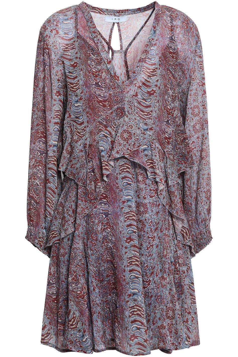 IRO ILACIE RUFFLED PRINTED COTTON GAUZE MINI DRESS FR 40 UK 12