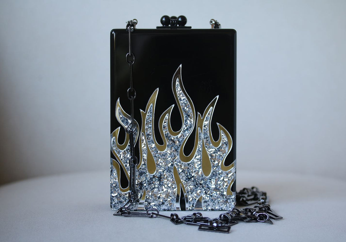 EDIE PARKER CAROL FLAMES ACRYLIC BOX CLUTCH